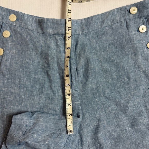 LOFT Blue High Waist Nautical Shorts 100% Linen Size 14 - Picture 6 of 9
